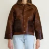 Cowhide Brown Fur Leather Jacket