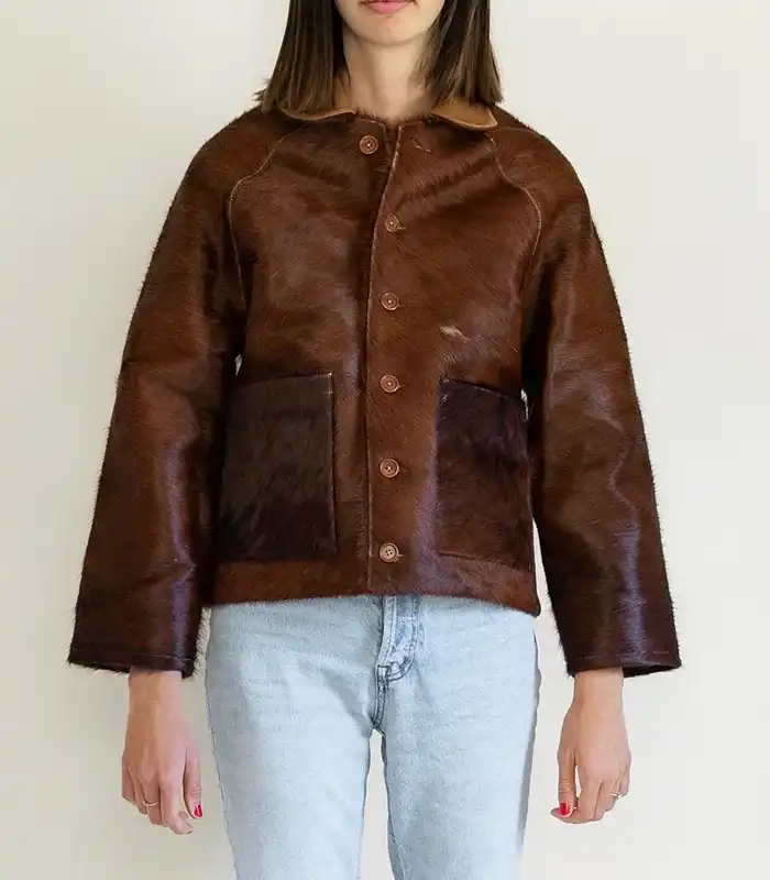 Cowhide Brown Fur Leather Jacket