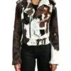 Cowhide Colorblock Fur Leather Jacket