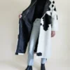 Cowhide Fur Black And White Trench Coat For Sale