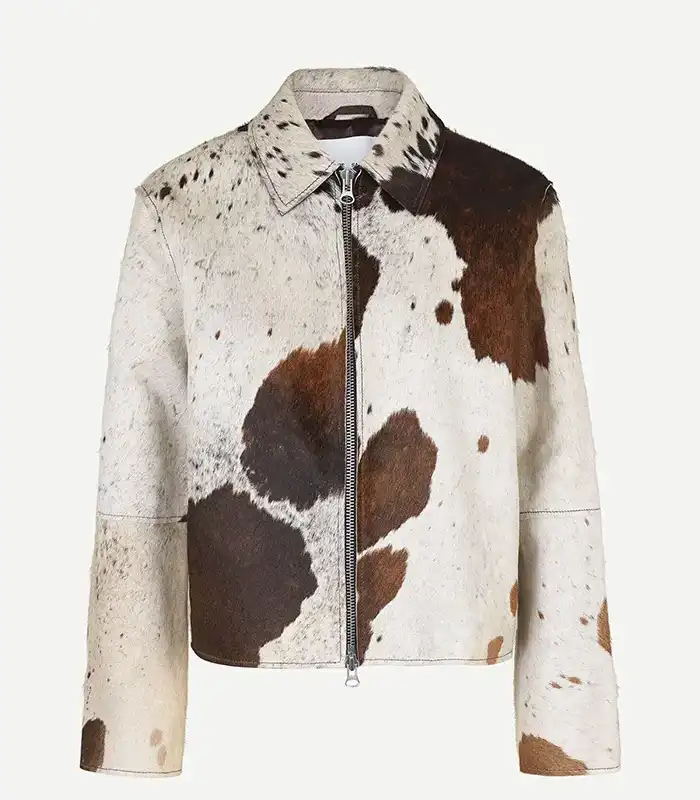 Cowhide Fur Leather Colorblock Jacket