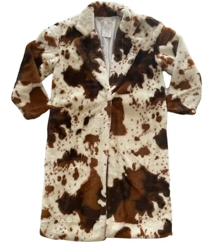 Cowhide Fuzzy Colorblock Fur Jacket