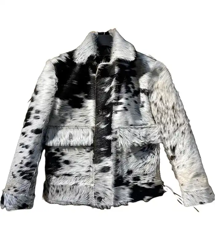 Cowhide Grey And Black Leather Jacket