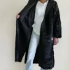 Cowhide Leather Fur Trench Coat For Sale