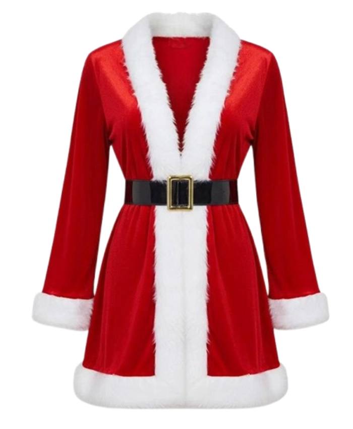 Cozy Velvet Red Santa Claus Costume Robe For Women