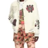 Crystal Full Lea White Varsity Jacket