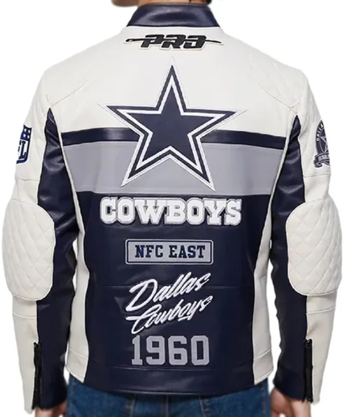 Dallas Cowboys Biker Navy And White Leather Jacket