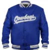 Dallas Cowboys Gray And White Rib Bomber Jacket Blue
