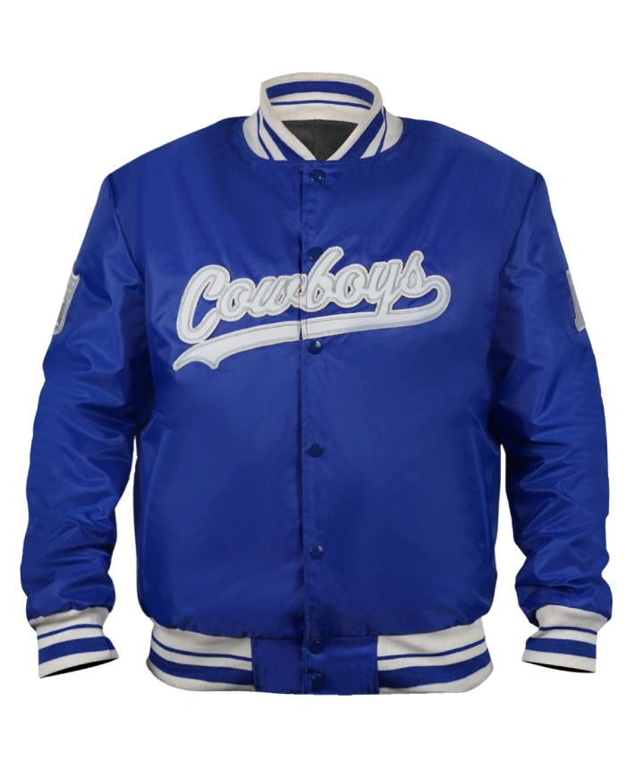 Dallas Cowboys Gray And White Rib Bomber Jacket Blue