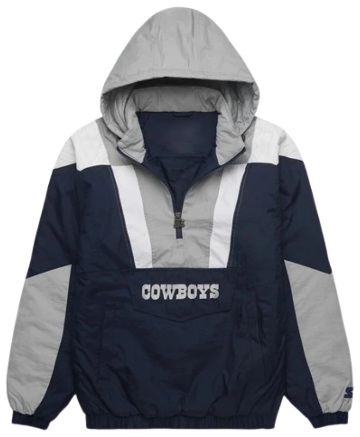 Dallas Cowboys HOMAGE X Starter Grey And Black Pullover Half Zip Jacket