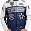 Dallas Cowboys Moto Navy And White Full Zip Genuine Leather Jacket