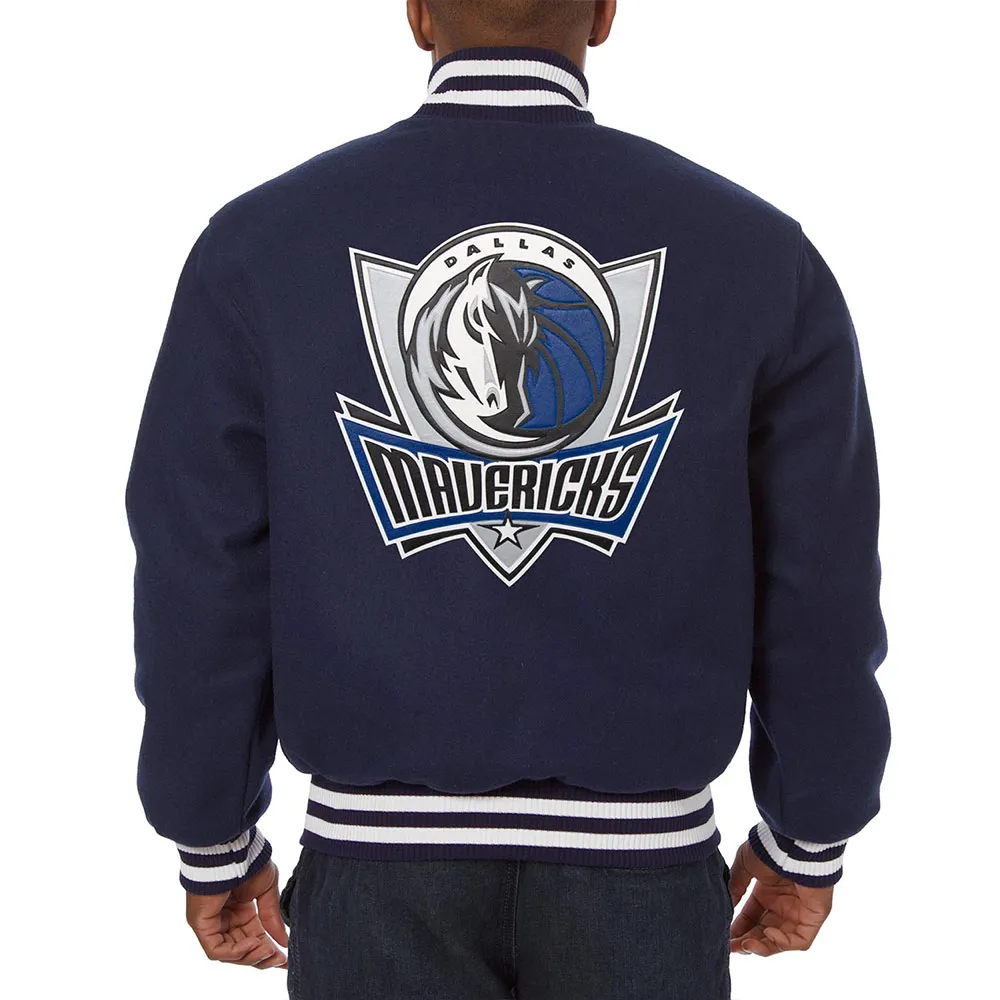Dallas Mavericks Navy Blue Varsity Wool Jacket Back