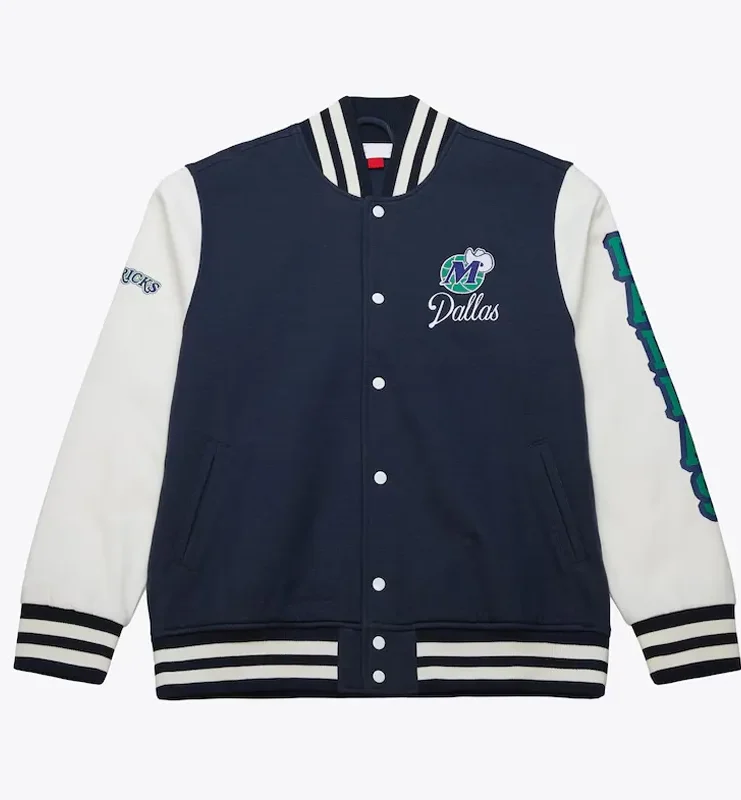 Dallas Mavericks Navy And White Fleece Varsity Jacket