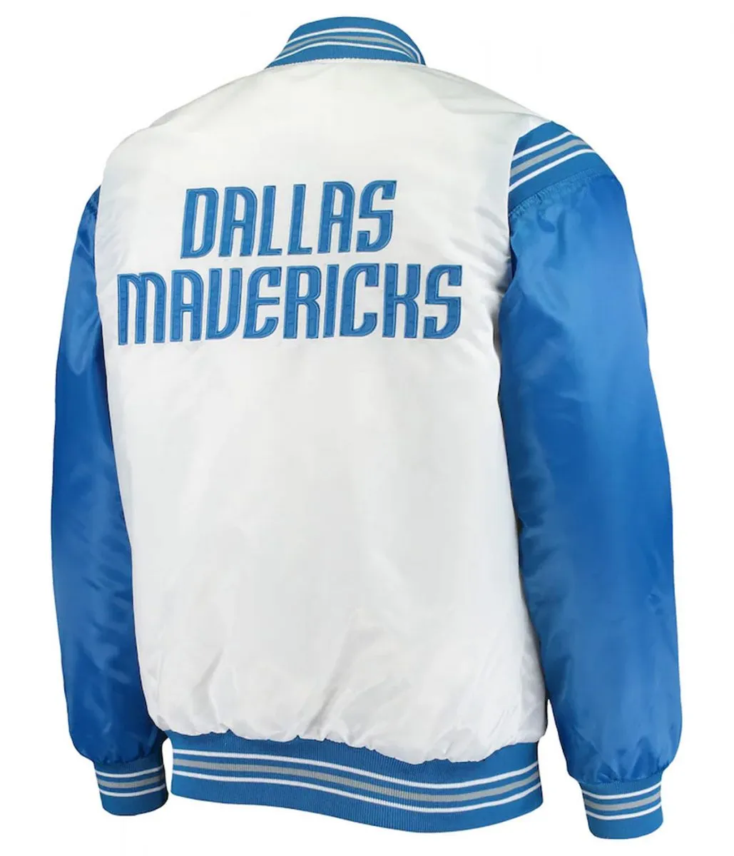 Dallas Mavericks Renegade Full Snap White And Blue Satin Jacket Back