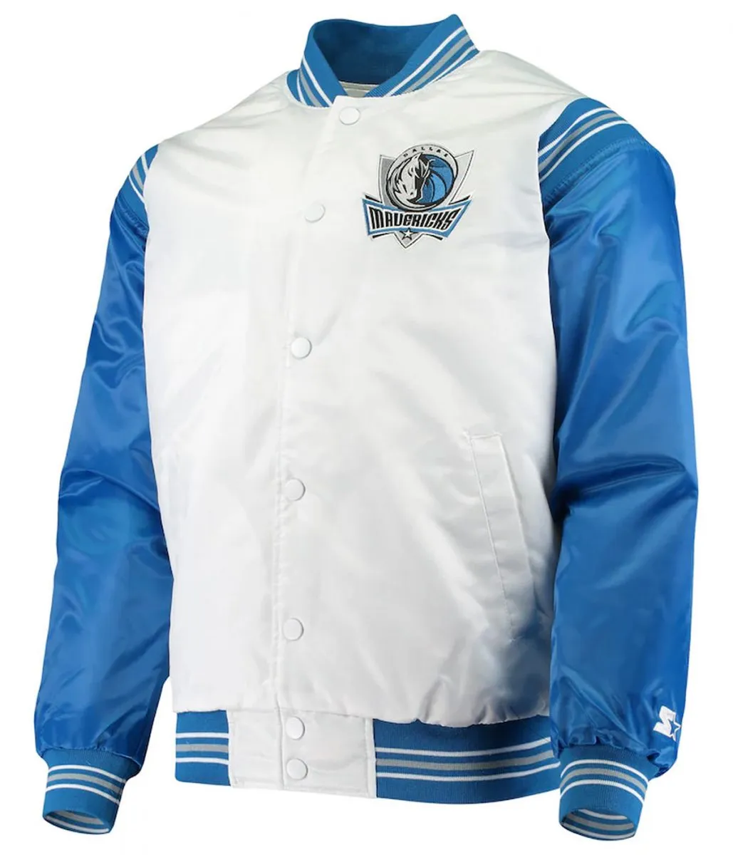 Dallas Mavericks Renegade Full Snap White And Blue Satin Jacket
