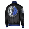 Dallas Mavericks Script Tail Black Satin Jacket Back