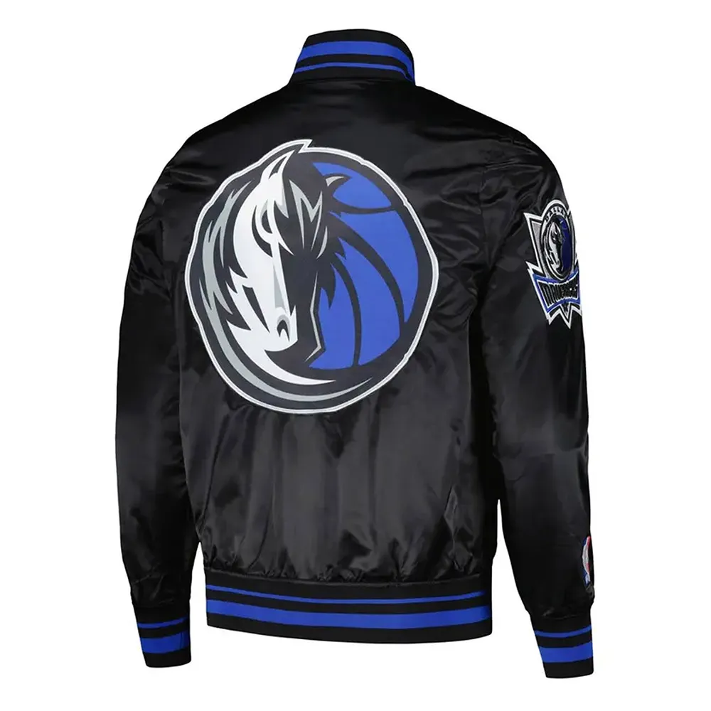 Dallas Mavericks Script Tail Black Satin Jacket Back