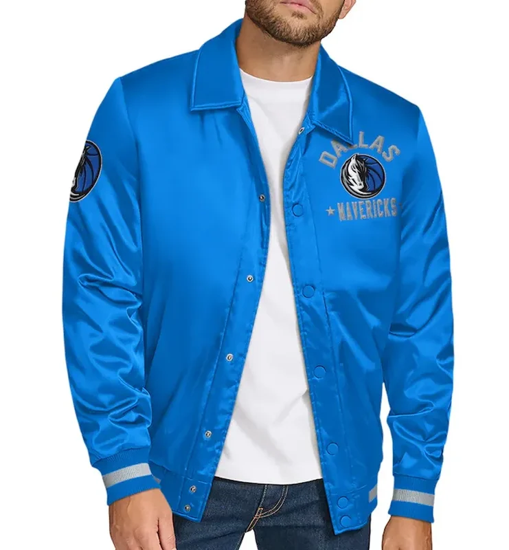 Dallas Mavericks Stitch Applique Blue Satin Jacket