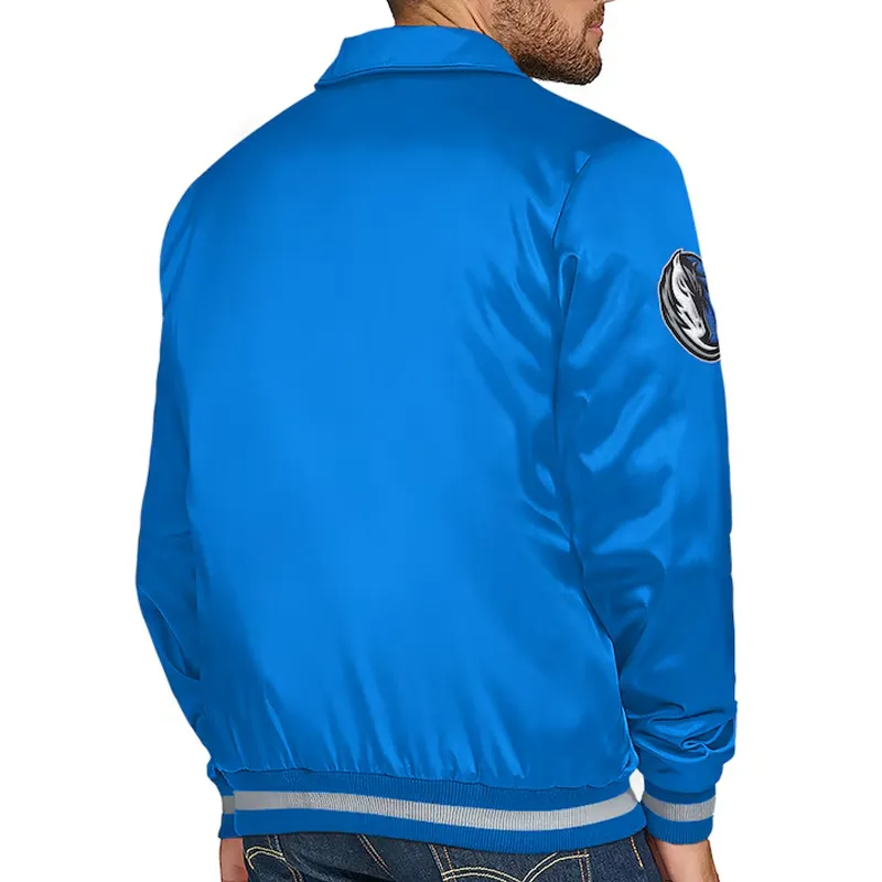 Dallas Mavericks Stitch Applique Blue Satin Jacket Back