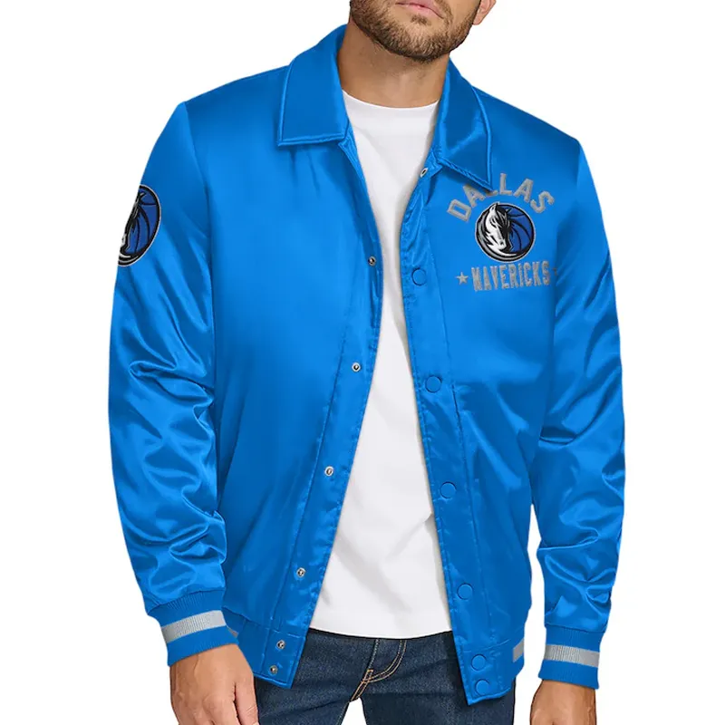 Dallas Mavericks Stitch Applique Blue Satin Jacket