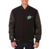 Dallas Stars Wool Leather Black Varsity Full Snap Jacket
