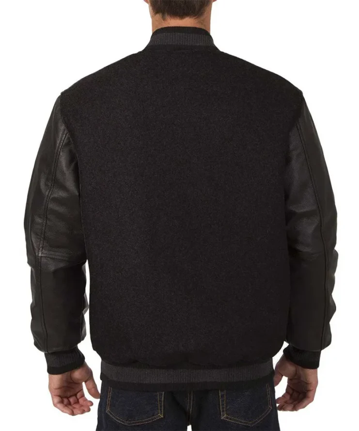 Dallas Stars Wool Leather Black Varsity Full Snap Jacket Back