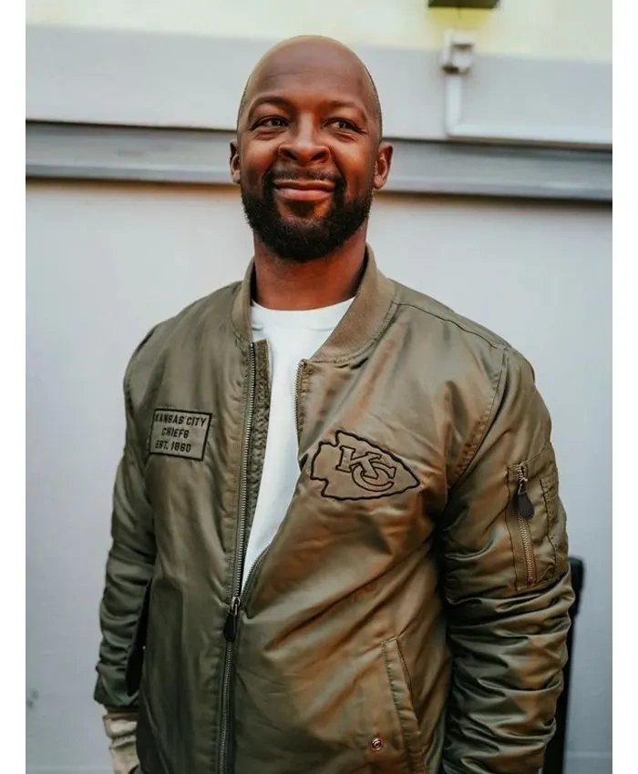 Dante Hall Kansas City Chiefs Green Satin Military Bomber Jacket