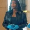 Daphne High Potential 2026 Javicia Leslie Cropped Black Leather Jacket