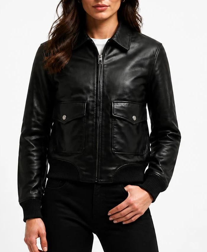 Dark Matter Daniela Dessen Black Leather Bomber Jacket Womens