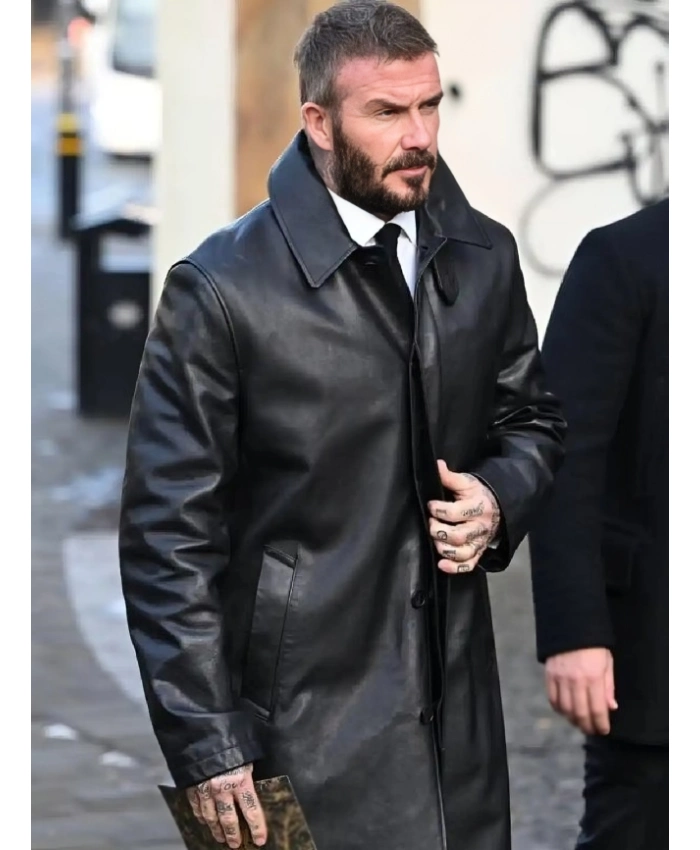 David Beckham Funeral Of Gary Mounfield Leather Coat - Image 3