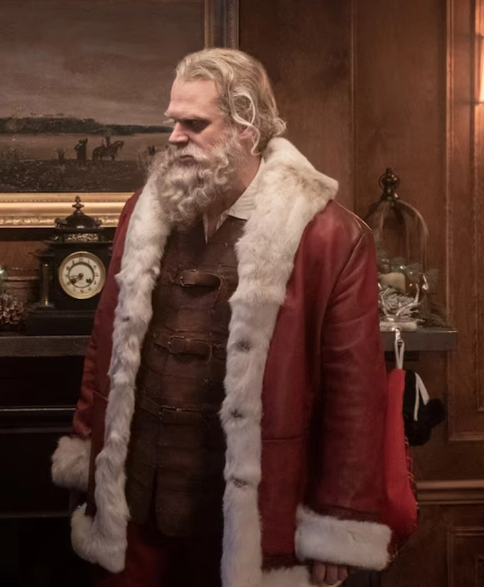 David Harbour Santa Leather Red Coat