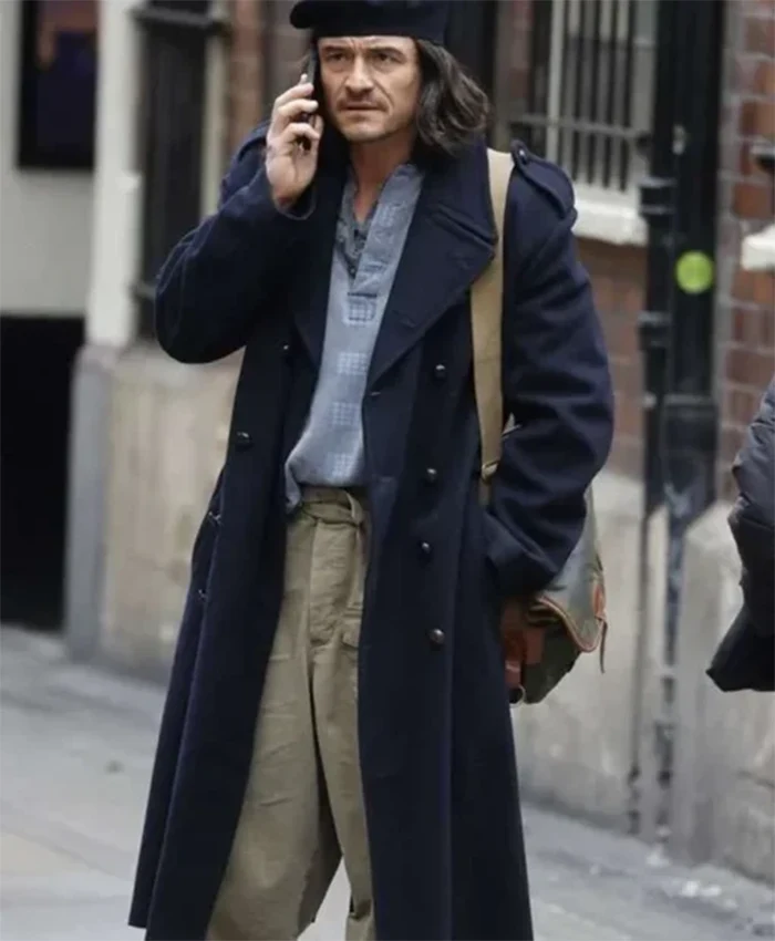 Deep Cover 2025 Orlando Bloom Blue Trench Coat