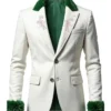 Deer Embroidered White Christmas Blazer