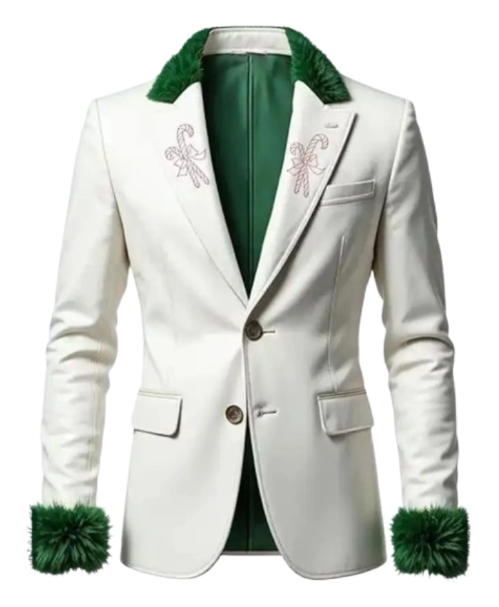 Deer Embroidered White Christmas Blazer