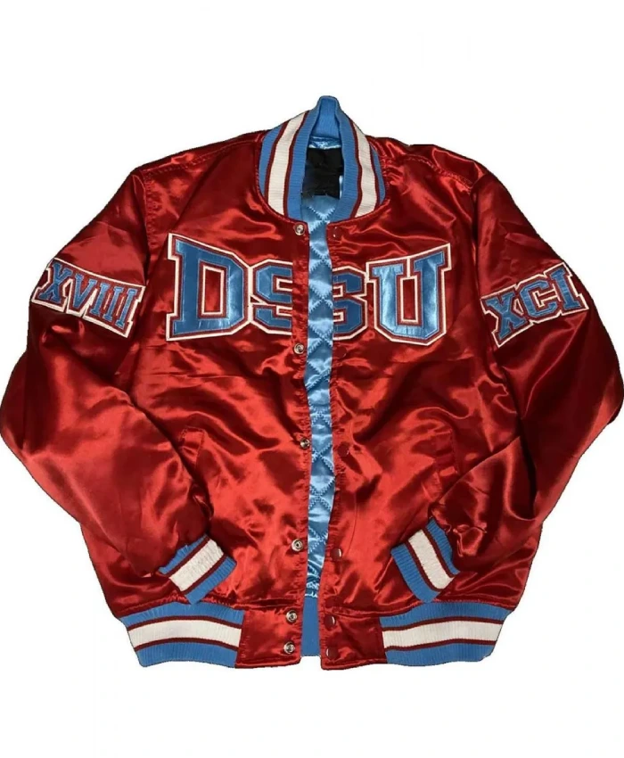 Delaware State University Satin Burgundy Bomber Jacket For Men And Women