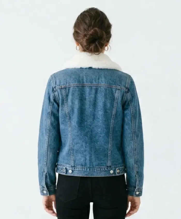 Denim Jacket With Fur For Ladies