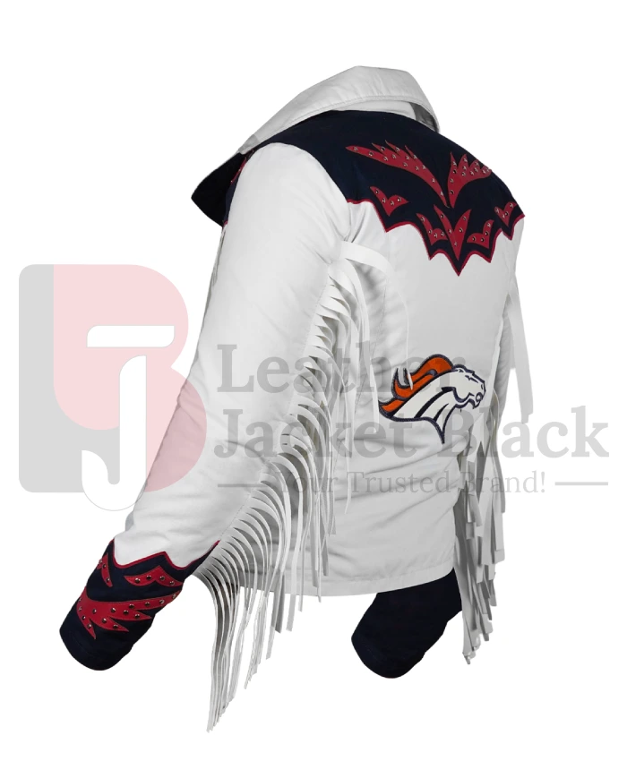 Denver Broncos NFL Cheerleaders White Fringe Jacket For Unisex