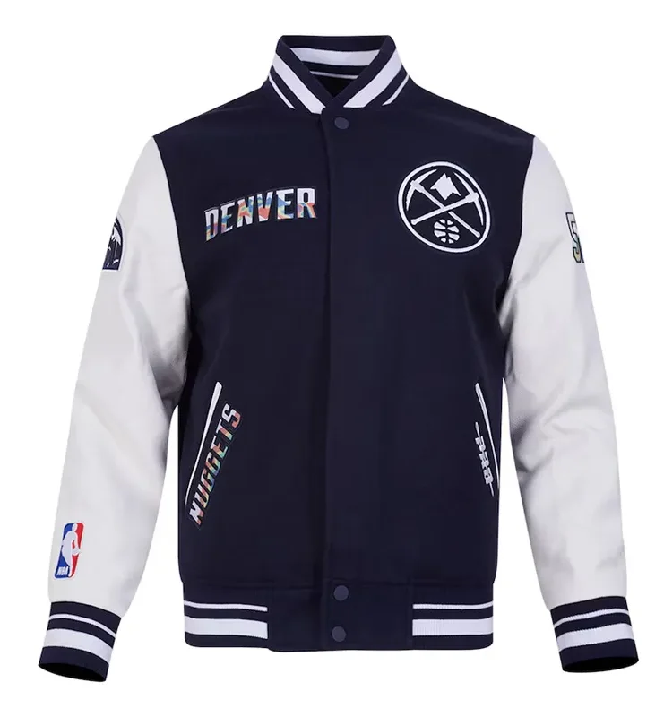 Denver Nuggets 2024 25 City Edition Chenille Navy Varsity Jacket
