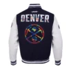 Denver Nuggets 2024 25 City Edition Chenille Navy Varsity Jacket Back