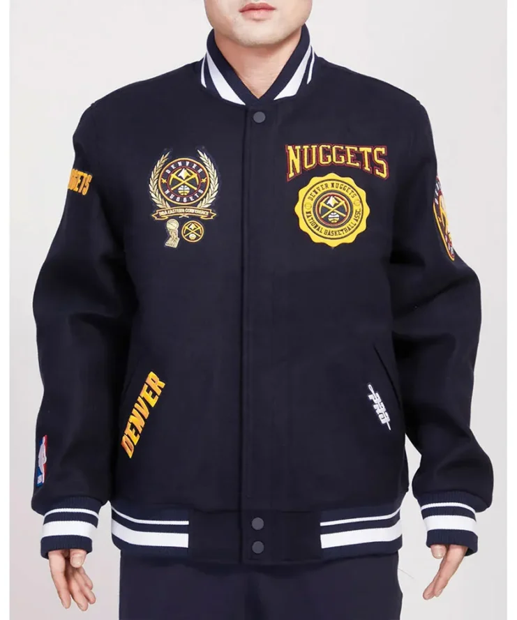 Denver Nuggets Crest Emblem Navy Varsity Wool Jacket