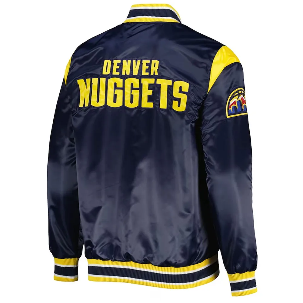 Denver Nuggets Force Play Navy Varsity Satin Jacket Back