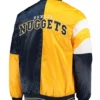 Denver Nuggets Full Snap Color Block Satin Yellow And Navy Blue Jacket Back