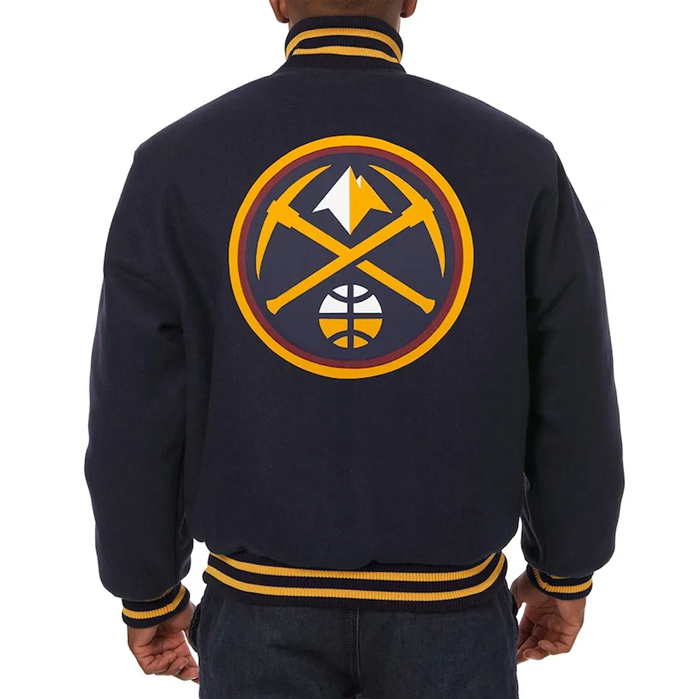 Denver Nuggets Navy Varsity Wool Jacket Back