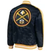Denver Nuggets Offensive Navy Varsity Satin Jacket Back