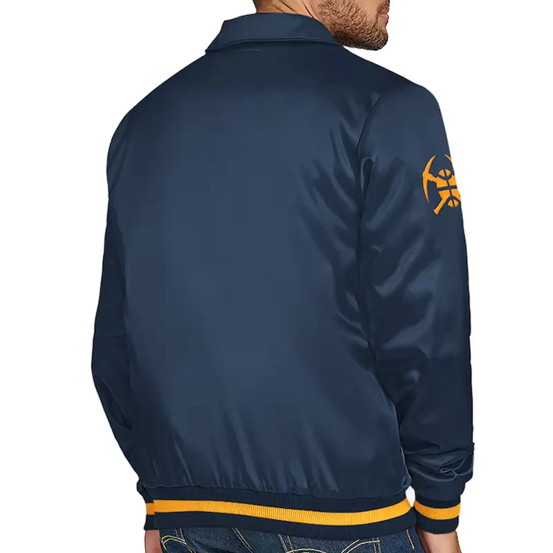 Denver Nuggets Stitch Applique Navy Satin Jacket Back