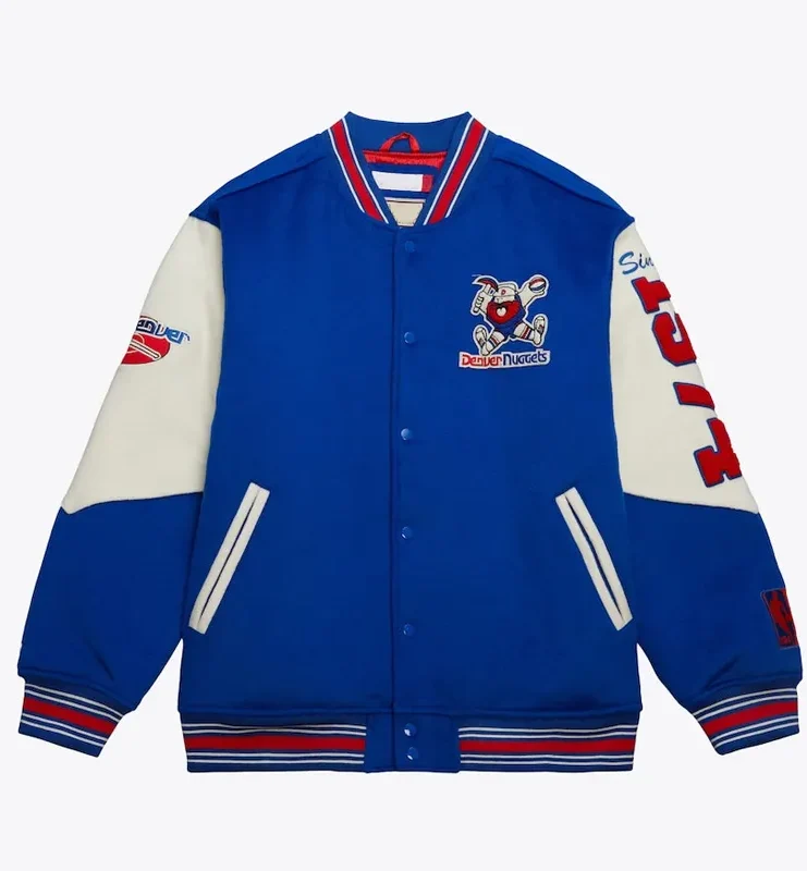 Denver Nuggets Team History Royal Vintage Logo Varsity Jacket