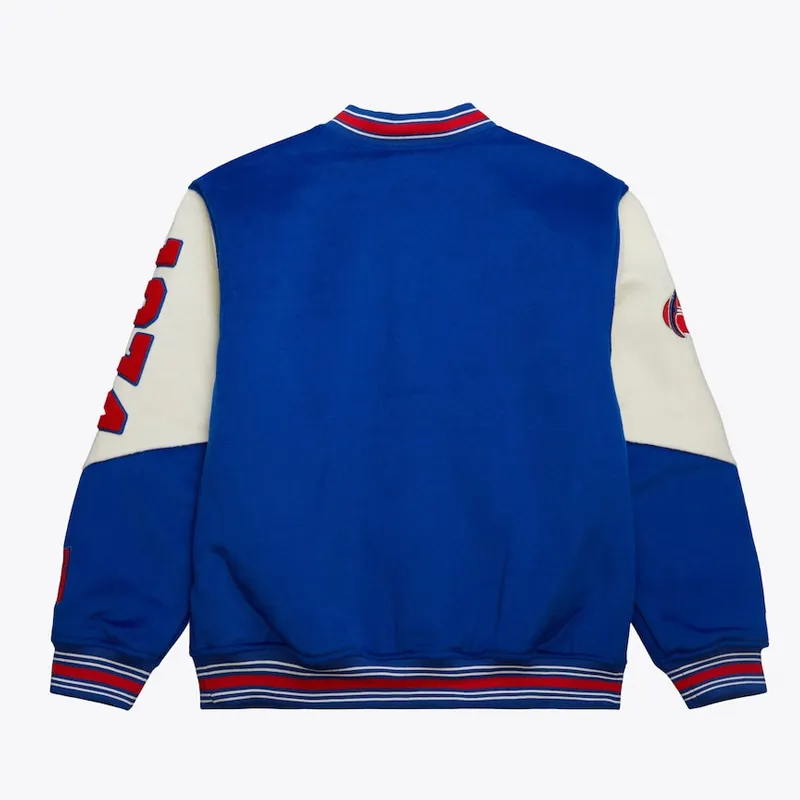 Denver Nuggets Team History Royal Vintage Logo Varsity Jacket Back