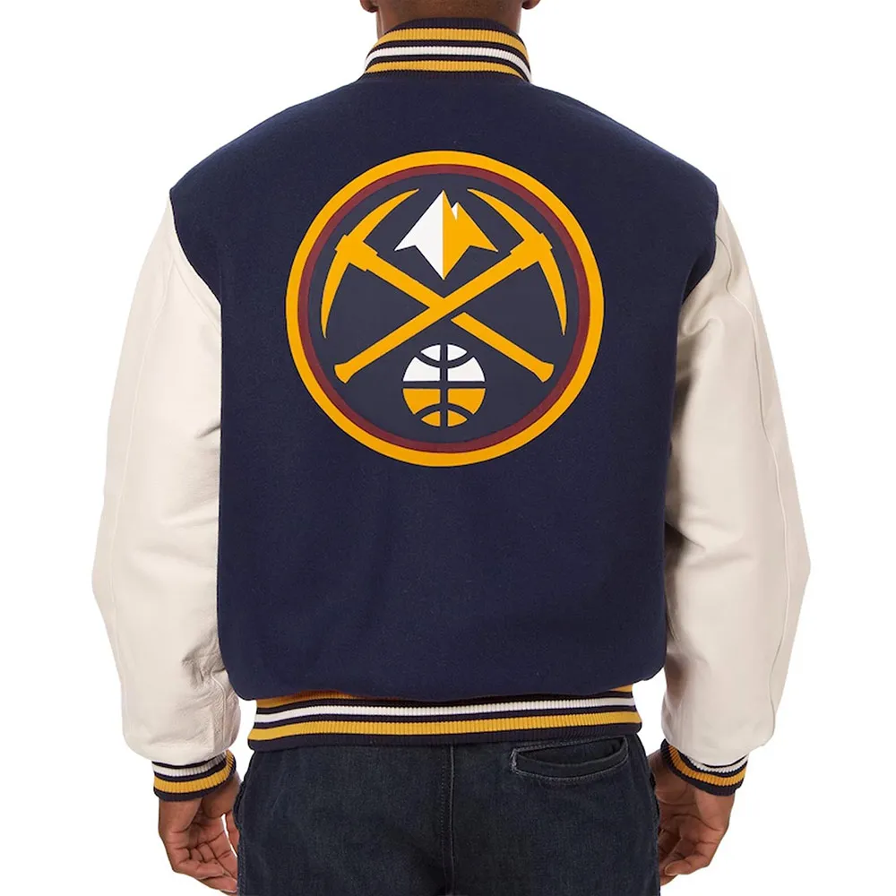 Denver Nuggets Varsity Navy White Jacket Back