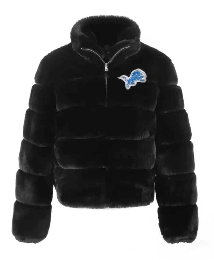 Detroit Lions Cuce Fur Full Zip Black Bomber Jacket