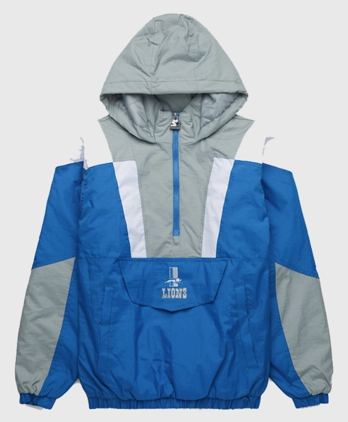 Detroit Lions HOMAGE X Starter Blue Grey Half Zip Pullover Jacket